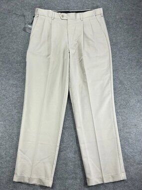 NWT Savane‎ Dress Pants Mens 33Wx30L Light Gray Wrinkle Free Comfort Pleated